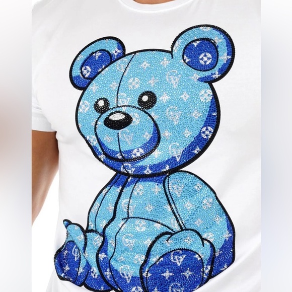 Avenue George V Paris Black S/Sleeve Tee Shirt Sz XXL Blue rhinestone teddy bear - Picture 4 of 8